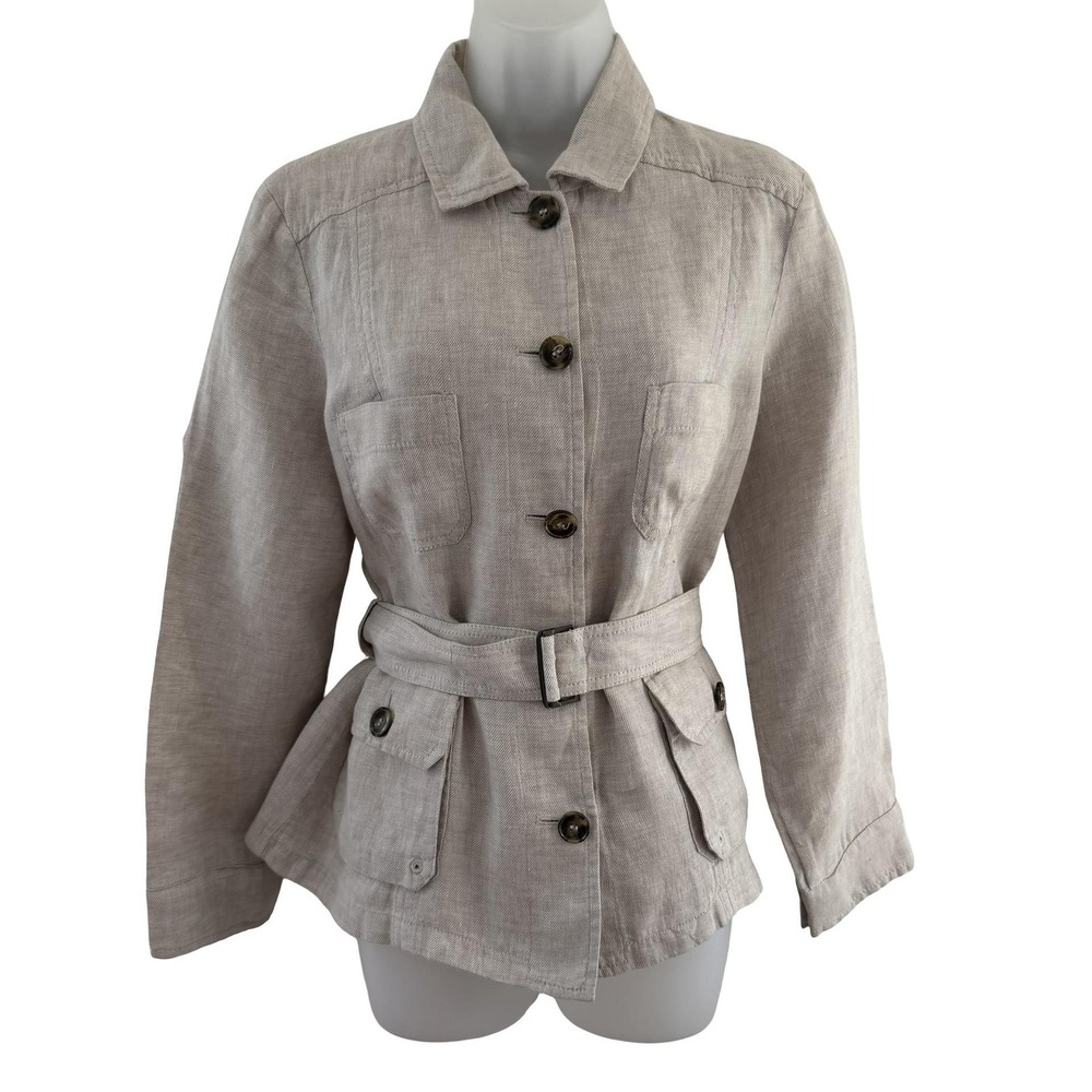 Weekend MaxMara Jacket Womens 12 Beige Linen Belted Safari Utility Lightweight